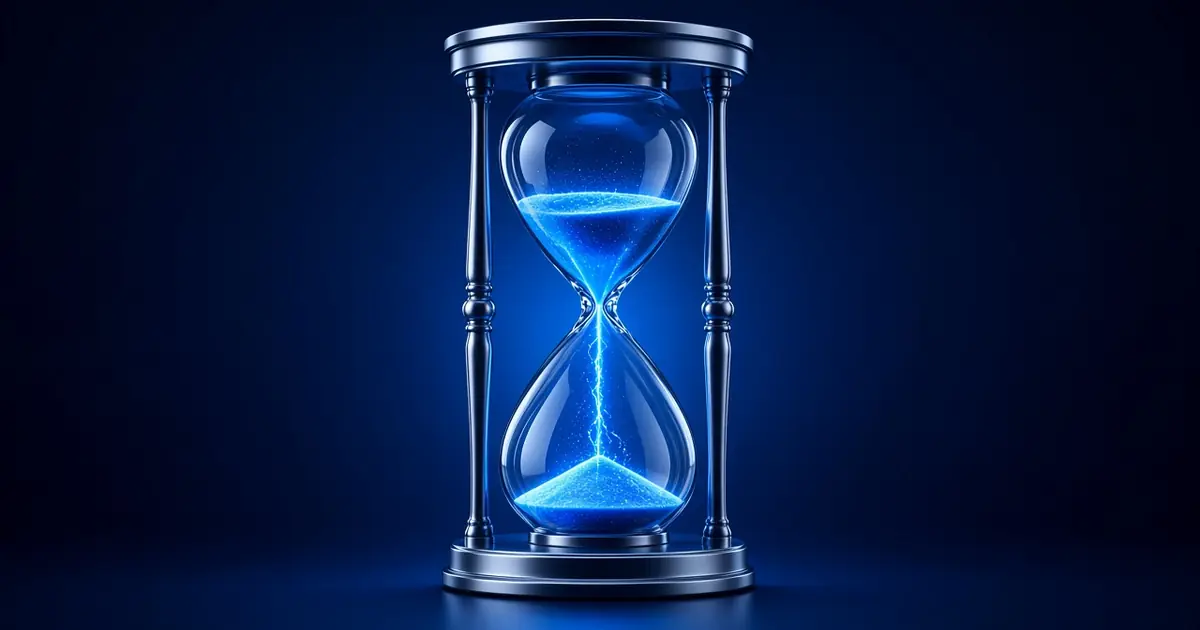 A tall glass hourglass filled with blue sand 4RaBet Bonus.