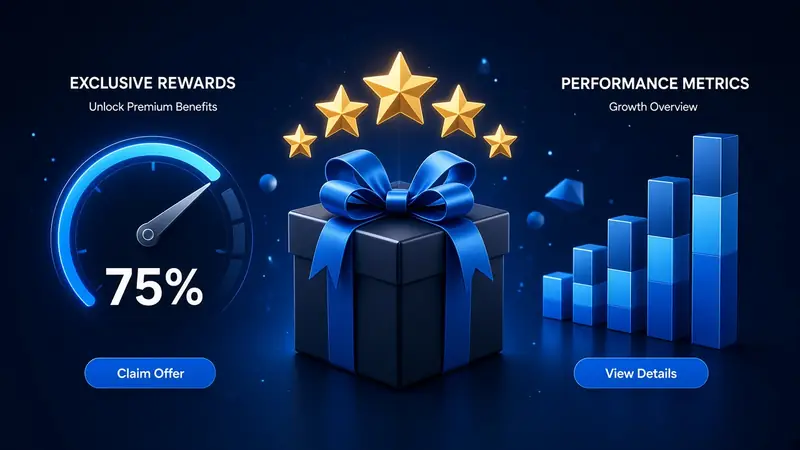 A gift box beside stars, a gauge, and stacked bars 4RaBet Bonus.