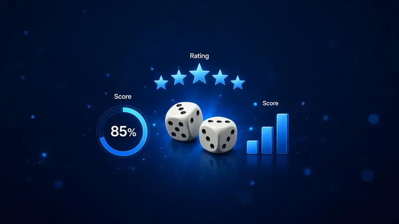 Ivory dice beside stars, a score ring, and a bar chart 4RaBet Casino.
