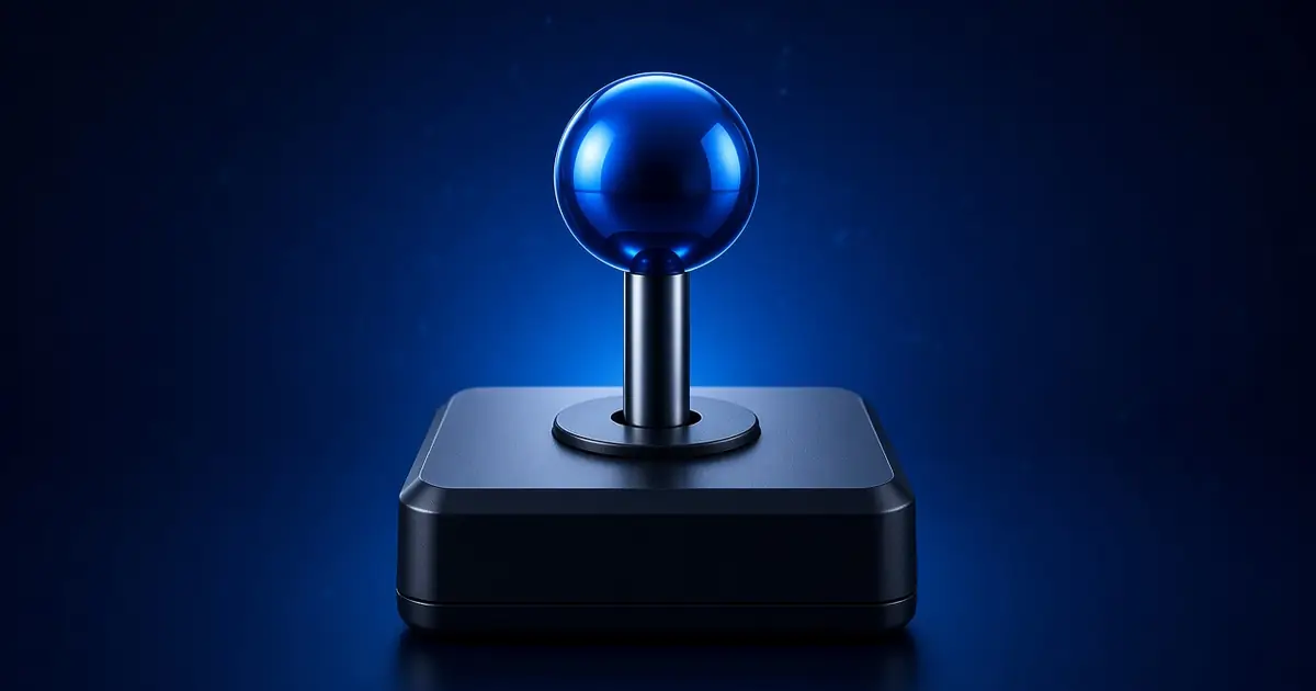 An arcade joystick with a blue ball top 4RaBet Games.