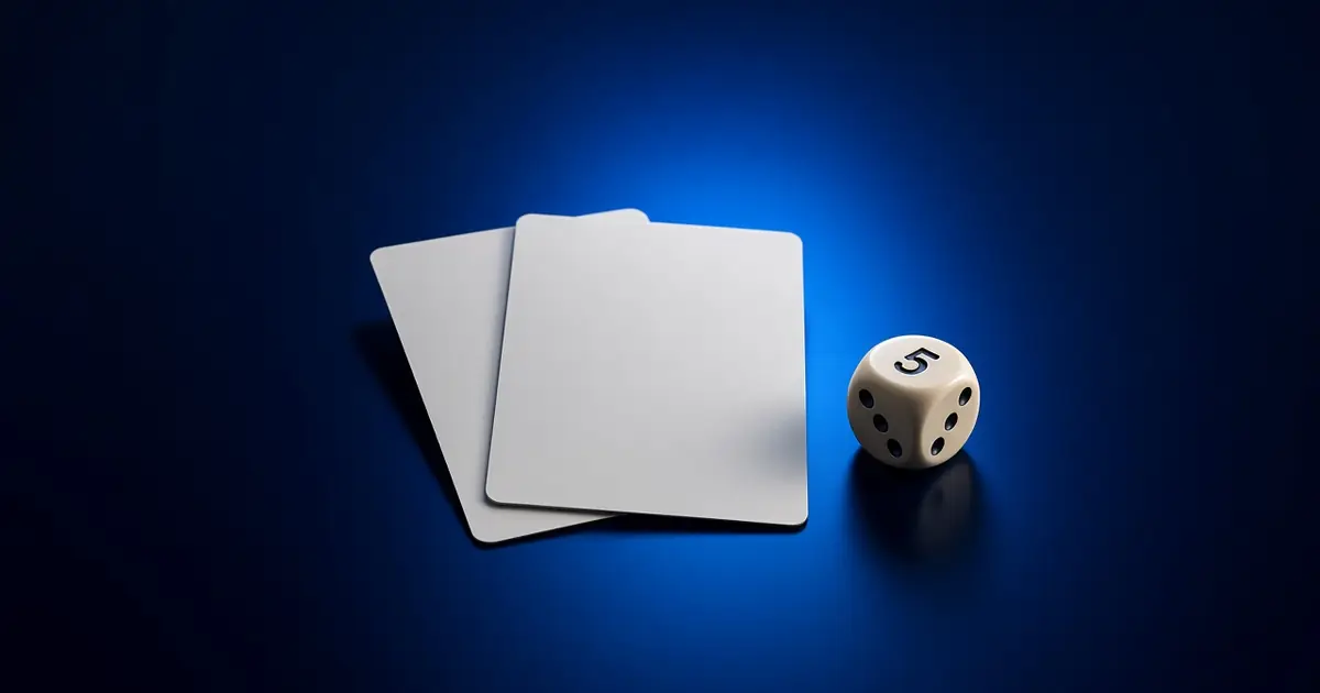 Face-down cards and a die rest on a navy field 4RaBet Games.