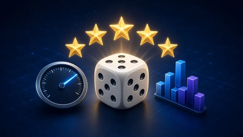An ivory die beside stars, a gauge, and a bar chart 4RaBet Games.