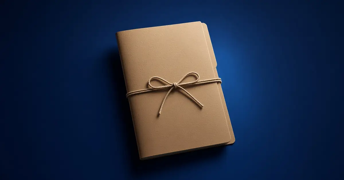 A kraft folder tied shut with string 4RaBet Registration.