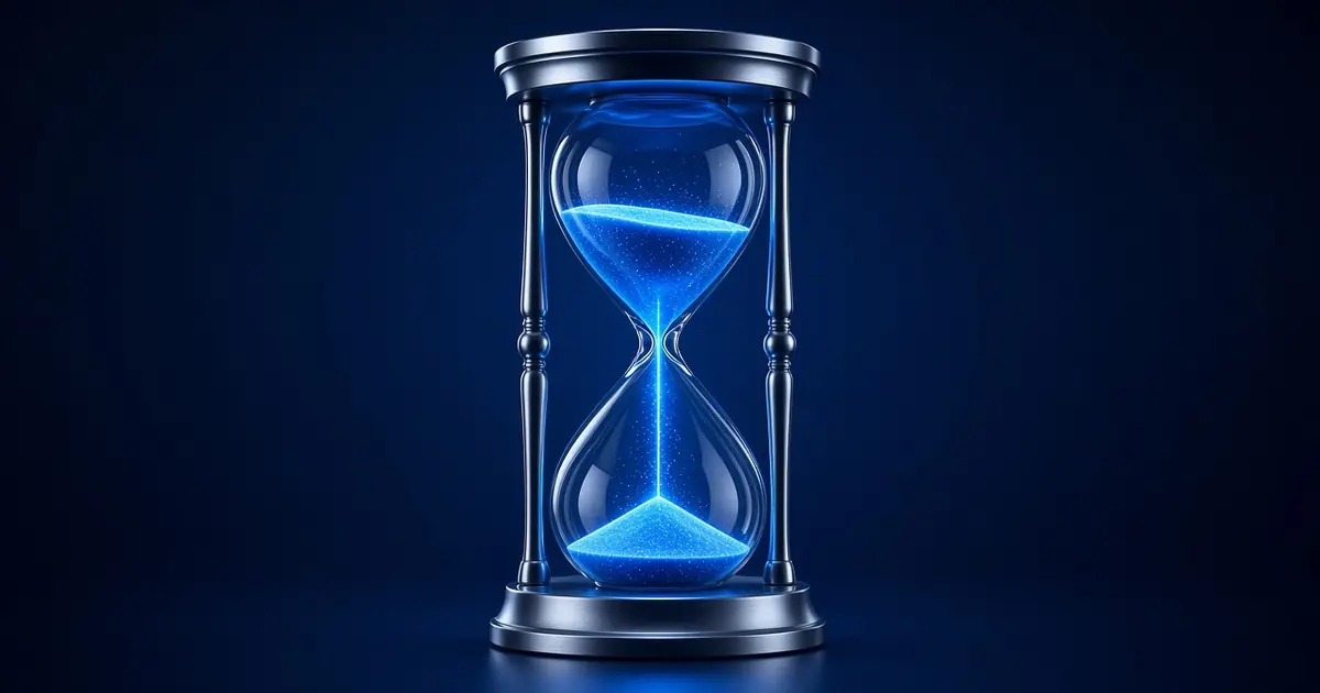 A glass hourglass filled with glowing blue sand 4RaBet Withdrawal.